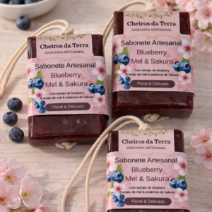 Sabonete  esfoliante de Blueberry, Mel e Sakura